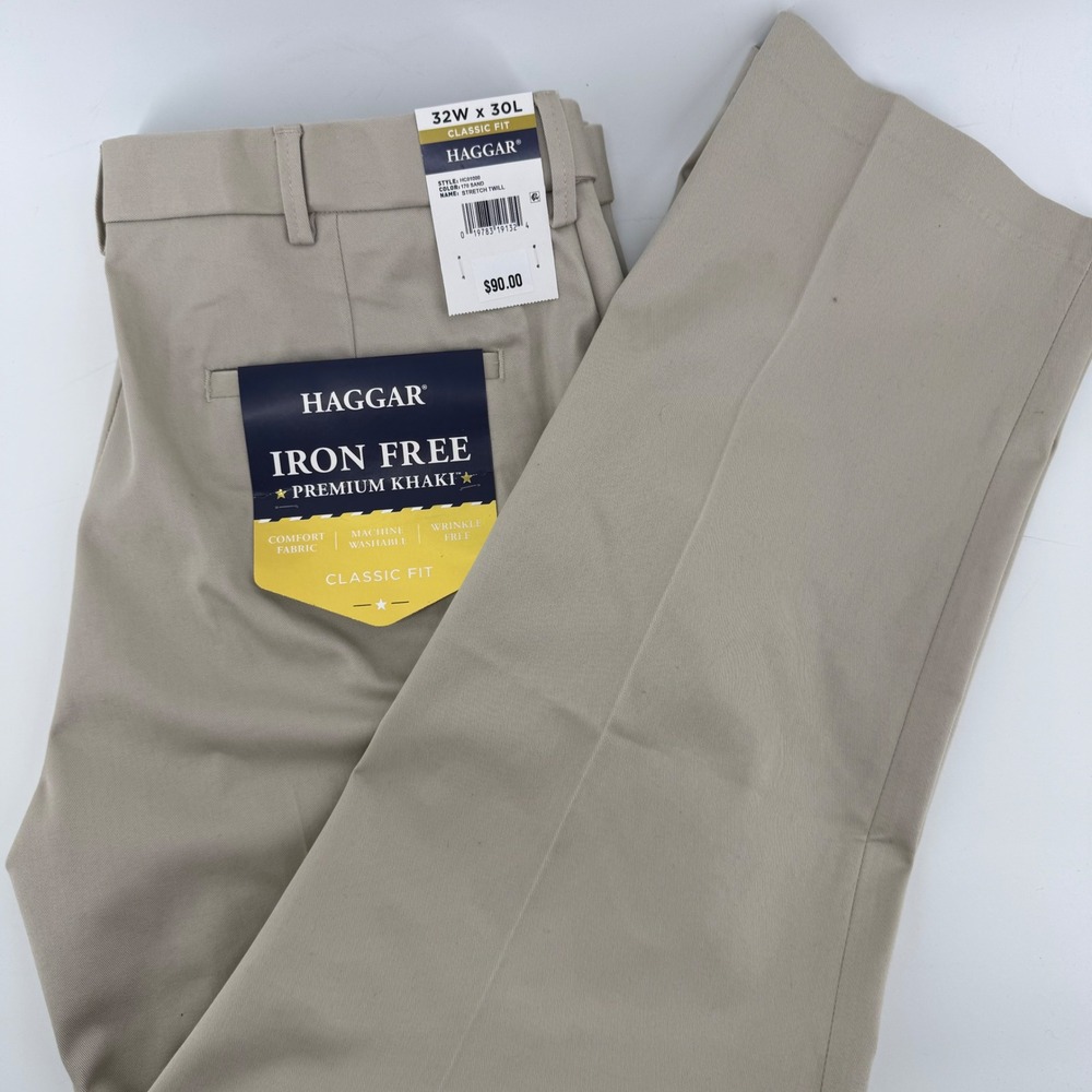 Haggar Iron Free Grandpa Khaki Pants‎ Mens 32x30 Sand Classic Fit Stretch Twill